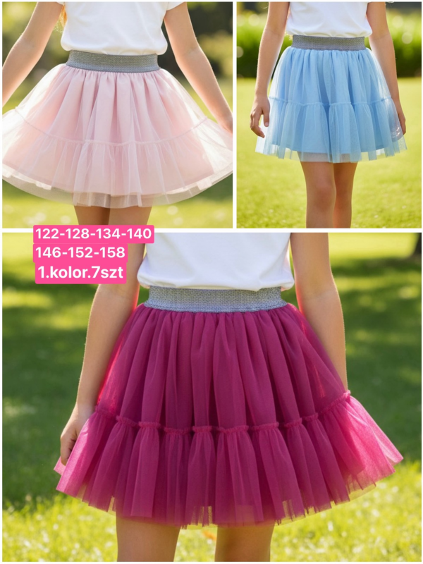 Spódnice dziewczęce Roz 122-158, 1 kolor Paczka 7 szt